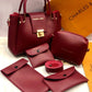 5 Pcs Women's PU Leather Plain Hand Bag Set
