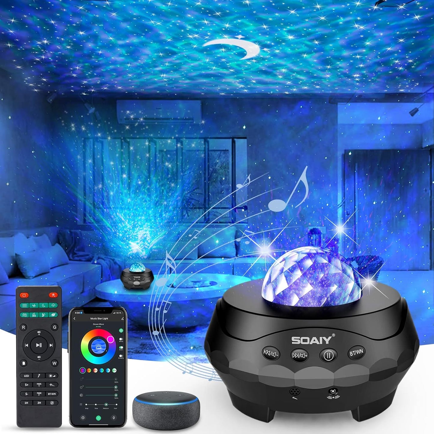 Multifunctional Starry Night Light Projector with Bluetooth Speaker