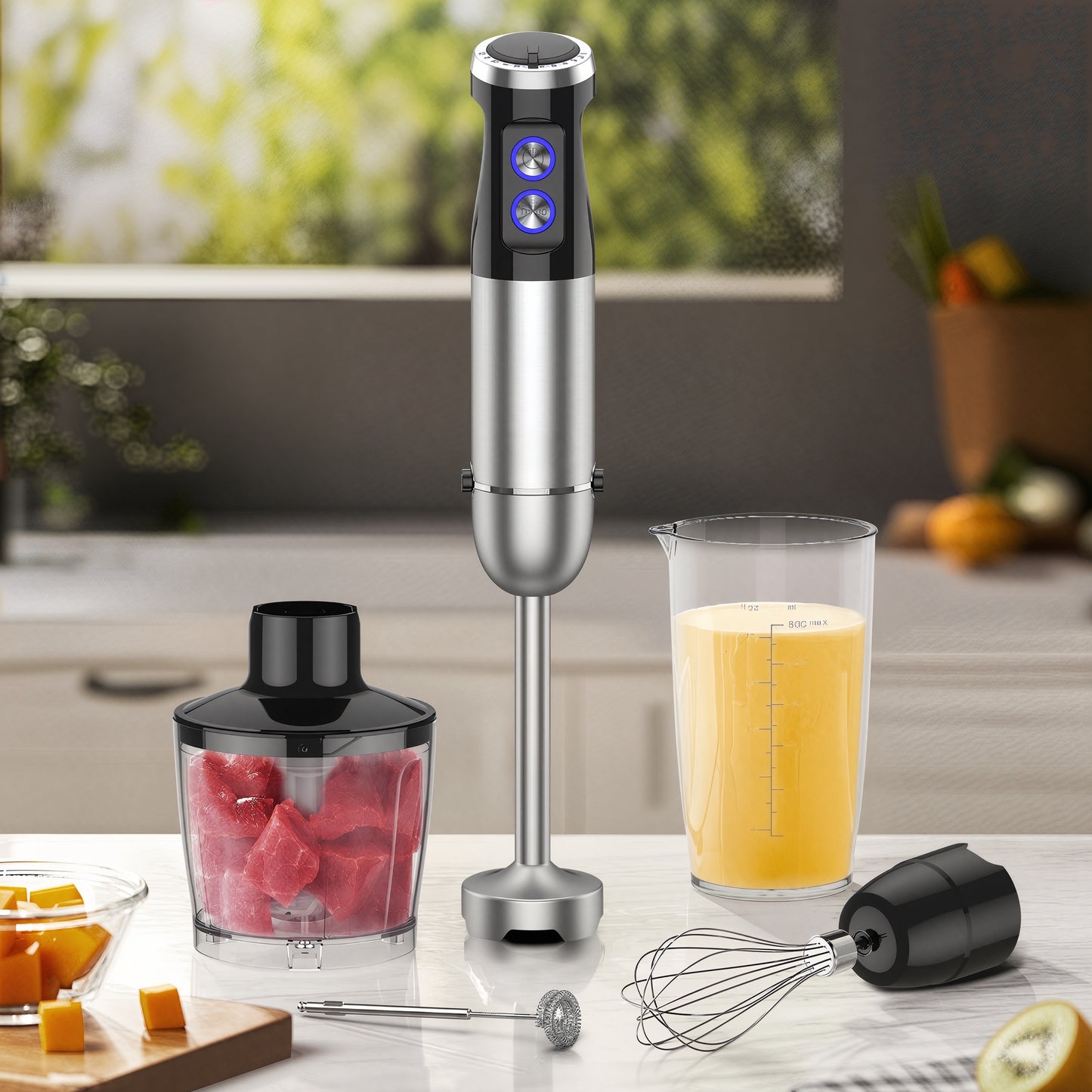600W Powerful Hand Blender Stick Immersion Blender with Mixing Cup Chopper Whisk Variable Speeds Cooking Machine Juicer,Red
